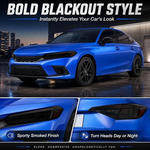 طقم إضاءة أمامية مدخنة وضوء خلفي من مادة TPU متوافق مع Honda Civic 2022-2025 الجيل الحادي عشر من سيدان هاتشباك مسبق القطع، طبقة تراكب معتمة مقاس 59 بوصة لضوء ذيل السيارة DIY in Kuwait