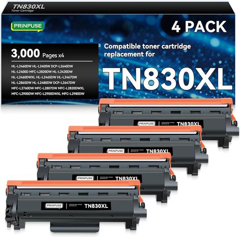 خرطوشة حبر TN830XL ​​830XL ​​بديلة متوافقة مع خرطوشة حبر Brother TN830 TN830XL ​​تعمل مع طابعة Brother HL-L2405W HL-L2460DW DCP-L2640DW MFC-L2820DW MFC-L2900DW، 4 أسود in Kuwait