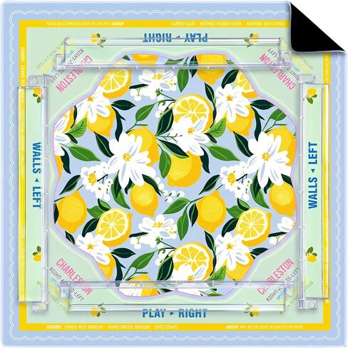 Yellow Lemon American Mahjong Mat with Rules and 4 Racks with Pushers, No Creases, Ships Rolled, 31.5 x 31.5 Non-Slip Noise Reduction Gaming Mat Set for Mahjong Poker Board Games Dominoes in Saudi Arabia