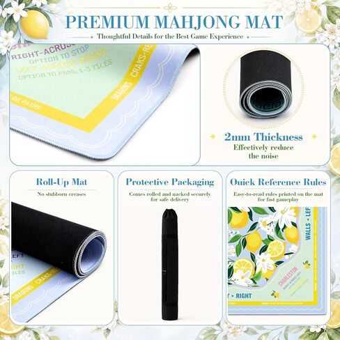 Yellow Lemon American Mahjong Mat with Rules and 4 Racks with Pushers, No Creases, Ships Rolled, 31.5 x 31.5 Non-Slip Noise Reduction Gaming Mat Set for Mahjong Poker Board Games Dominoes in Saudi Arabia