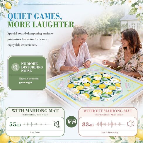 Yellow Lemon American Mahjong Mat with Rules and 4 Racks with Pushers, No Creases, Ships Rolled, 31.5 x 31.5 Non-Slip Noise Reduction Gaming Mat Set for Mahjong Poker Board Games Dominoes in Saudi Arabia