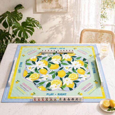 Yellow Lemon American Mahjong Mat with Rules and 4 Racks with Pushers, No Creases, Ships Rolled, 31.5 x 31.5 Non-Slip Noise Reduction Gaming Mat Set for Mahjong Poker Board Games Dominoes in Saudi Arabia