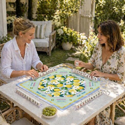 Yellow Lemon American Mahjong Mat with Rules and 4 Racks with Pushers, No Creases, Ships Rolled, 31.5 x 31.5 Non-Slip Noise Reduction Gaming Mat Set for Mahjong Poker Board Games Dominoes in Saudi Arabia