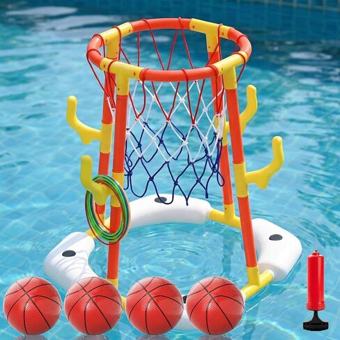 PodiuMax Pool Basketball Hoop، لعبة كرة السلة 2 في 1 ومجموعة الرمي الدائري مع 4 كرات و12 حلقة ومضخة، ألعاب حمام السباحة العائمة للأطفال الذين تتراوح أعمارهم بين 4 5 6 7 8 9 10 11 12، ألعاب حمام السباحة للفناء الخلفي وحفلات حمام السباحة in Kuwait