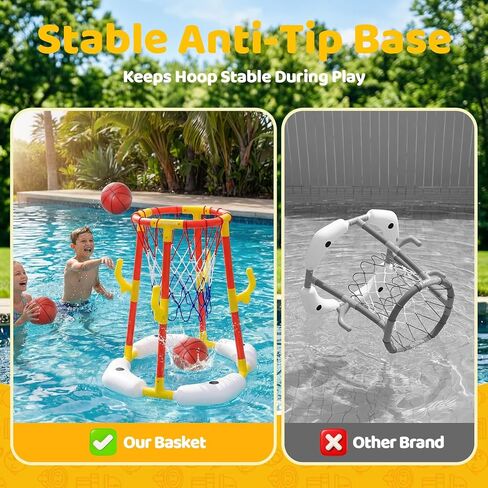 PodiuMax Pool Basketball Hoop، لعبة كرة السلة 2 في 1 ومجموعة الرمي الدائري مع 4 كرات و12 حلقة ومضخة، ألعاب حمام السباحة العائمة للأطفال الذين تتراوح أعمارهم بين 4 5 6 7 8 9 10 11 12، ألعاب حمام السباحة للفناء الخلفي وحفلات حمام السباحة in Kuwait