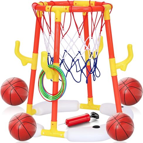 PodiuMax Pool Basketball Hoop، لعبة كرة السلة 2 في 1 ومجموعة الرمي الدائري مع 4 كرات و12 حلقة ومضخة، ألعاب حمام السباحة العائمة للأطفال الذين تتراوح أعمارهم بين 4 5 6 7 8 9 10 11 12، ألعاب حمام السباحة للفناء الخلفي وحفلات حمام السباحة in Kuwait