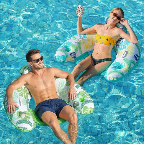 2 Pack Inflatable Pool Float Chair, Floating Pool Chair Adults Pool Lounger Float with Cup Holder & Handles Water Floats for Adults Lake Chair Floats for Swimming Pool River Beach Party in Saudi Arabia