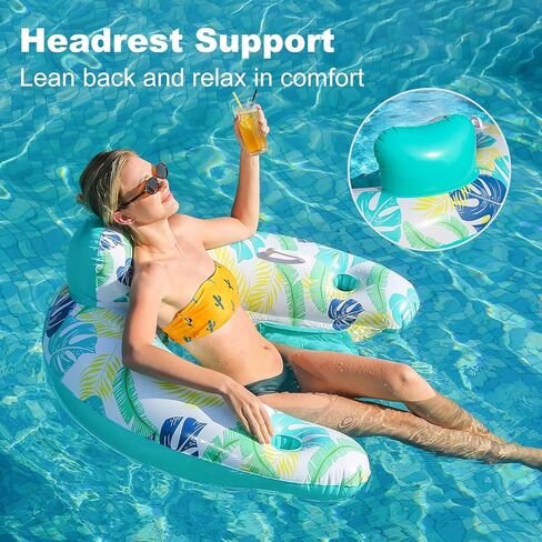 2 Pack Inflatable Pool Float Chair, Floating Pool Chair Adults Pool Lounger Float with Cup Holder & Handles Water Floats for Adults Lake Chair Floats for Swimming Pool River Beach Party in Saudi Arabia