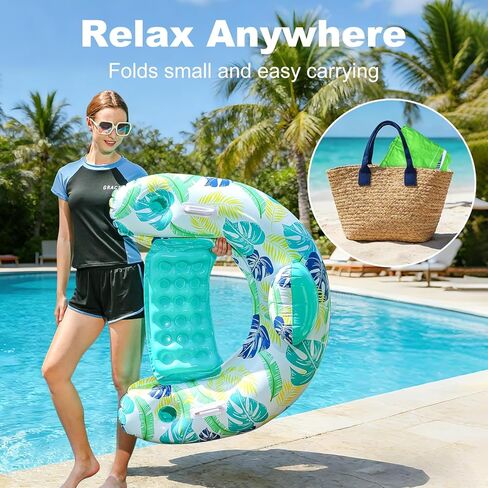 2 Pack Inflatable Pool Float Chair, Floating Pool Chair Adults Pool Lounger Float with Cup Holder & Handles Water Floats for Adults Lake Chair Floats for Swimming Pool River Beach Party in Saudi Arabia