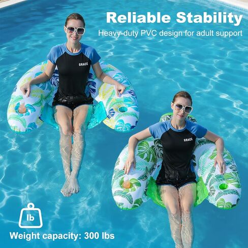 2 Pack Inflatable Pool Float Chair, Floating Pool Chair Adults Pool Lounger Float with Cup Holder & Handles Water Floats for Adults Lake Chair Floats for Swimming Pool River Beach Party in Saudi Arabia