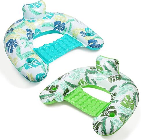 2 Pack Inflatable Pool Float Chair, Floating Pool Chair Adults Pool Lounger Float with Cup Holder & Handles Water Floats for Adults Lake Chair Floats for Swimming Pool River Beach Party in Saudi Arabia