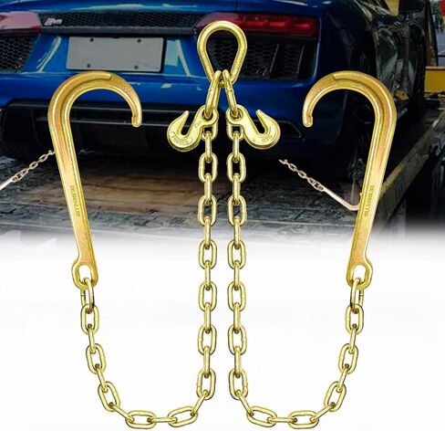 Grade 80 Chain V-Bridle | 5/16In x 2Ft Towing Chains Bridle with J Hooks and Grab Hooks | Tow Chain 5,400LBS Safe Working Load | for Flatbed Truck Rollback Wrecker Carrier in Saudi Arabia