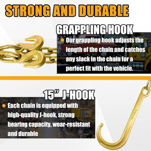 Grade 80 Chain V-Bridle | 5/16In x 2Ft Towing Chains Bridle with J Hooks and Grab Hooks | Tow Chain 5,400LBS Safe Working Load | for Flatbed Truck Rollback Wrecker Carrier in Saudi Arabia