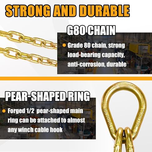 Grade 80 Chain V-Bridle | 5/16In x 2Ft Towing Chains Bridle with J Hooks and Grab Hooks | Tow Chain 5,400LBS Safe Working Load | for Flatbed Truck Rollback Wrecker Carrier in Saudi Arabia