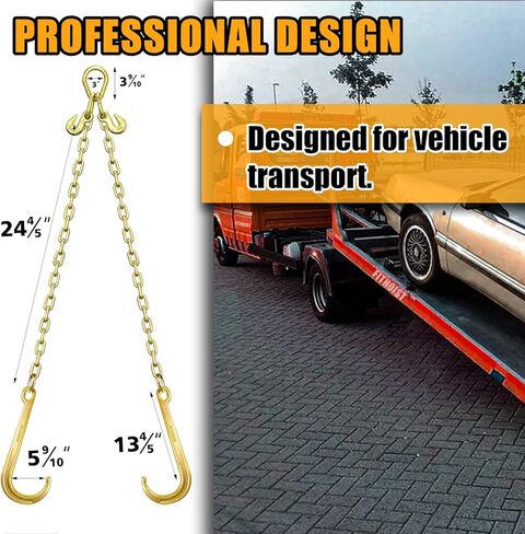 Grade 80 Chain V-Bridle | 5/16In x 2Ft Towing Chains Bridle with J Hooks and Grab Hooks | Tow Chain 5,400LBS Safe Working Load | for Flatbed Truck Rollback Wrecker Carrier in Saudi Arabia
