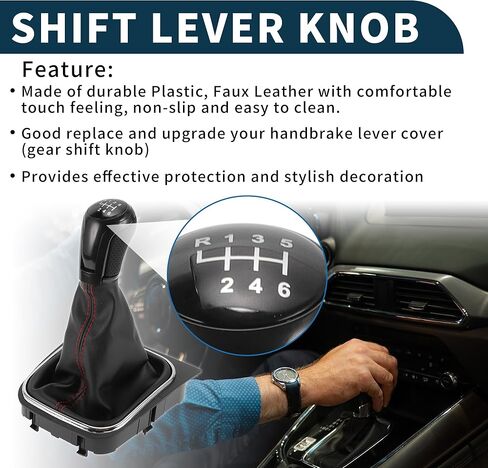مقبض ناقل الحركة اليدوي 6 سرعات مع غطاء لسيارة VW Eos No.1K0711113CG | مقبض ذراع ناقل الحركة الأمامي لعلبة التروس أسود أحمر بلاستيك جلد صناعي قطعة واحدة in Kuwait