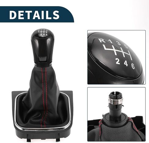مقبض ناقل الحركة اليدوي 6 سرعات مع غطاء لسيارة VW Eos No.1K0711113CG | مقبض ذراع ناقل الحركة الأمامي لعلبة التروس أسود أحمر بلاستيك جلد صناعي قطعة واحدة in Kuwait