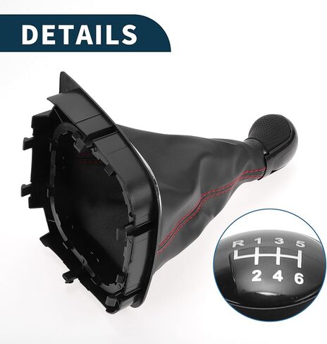 مقبض ناقل الحركة اليدوي 6 سرعات مع غطاء لسيارة VW Eos No.1K0711113CG | مقبض ذراع ناقل الحركة الأمامي لعلبة التروس أسود أحمر بلاستيك جلد صناعي قطعة واحدة in Kuwait