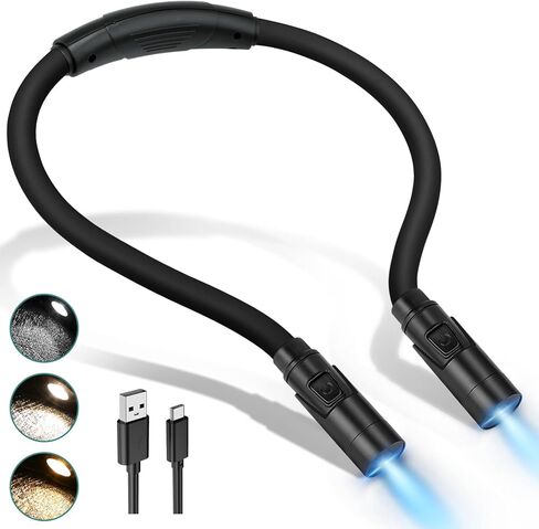 LUXJET Rechargeable Neck Light for Knitting & Crochet - Book Lights for Reading in Bed – 3 Color Modes, Dimmable, Eye-Care LED, Hands-Free Neck Light for Repairs in Saudi Arabia