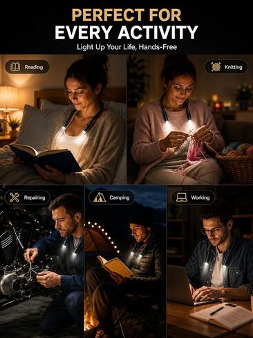 LUXJET Rechargeable Neck Light for Knitting & Crochet - Book Lights for Reading in Bed – 3 Color Modes, Dimmable, Eye-Care LED, Hands-Free Neck Light for Repairs in Saudi Arabia