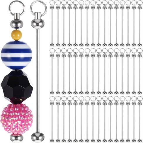 50pcs Blank Beadable Keychain Bars, Metal DIY Focal Bead Keychain Bar Charms Easy to Detachable Beaded Key Chain Making Accessories for Craft Item Project Pendant Kit Supplies in Saudi Arabia