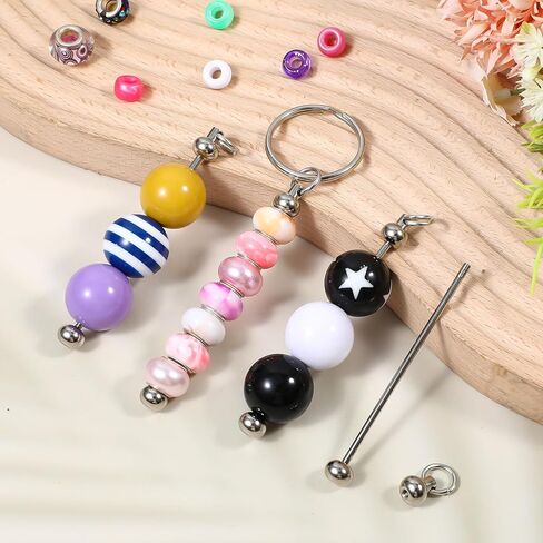 50pcs Blank Beadable Keychain Bars, Metal DIY Focal Bead Keychain Bar Charms Easy to Detachable Beaded Key Chain Making Accessories for Craft Item Project Pendant Kit Supplies in Saudi Arabia