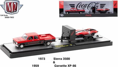 M2 Machines AutoHaulers 36000-TW32 24-07 1/64 Scale Diecast Cola - 1973 Sierra 3500 and 1959 Chevy Corvette XP-86 in Kuwait