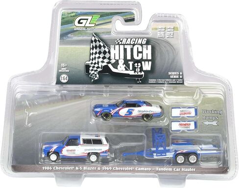 Greenlight 1/64 1986 Chevrolet K5 Blazer Silverado with Tandem Car Trailer & Hendrick Motorsports 1969 Chevrolet Camaro First Win Tribute 31190-C in Saudi Arabia