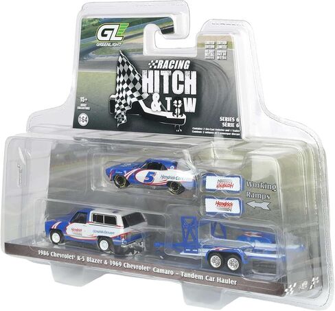 Greenlight 1/64 1986 Chevrolet K5 Blazer Silverado with Tandem Car Trailer & Hendrick Motorsports 1969 Chevrolet Camaro First Win Tribute 31190-C in Saudi Arabia