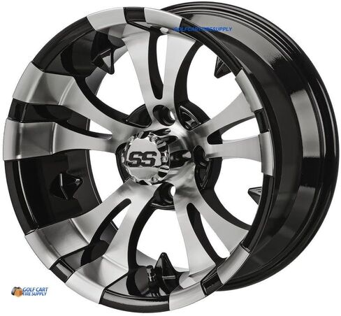 GOLF CART TIRE SUPPLY 14in VAMPIRE Machined/Black Aluminum Wheels and 23x10-14in DOT All Terrain Golf Cart Tires Combo - Set of 4 in Saudi Arabia