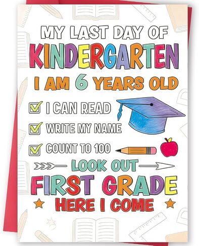 FANCYLUCKY Happy Kindergarten Graduation Card for Boys Girls, Funny Kindergarten Graduation Gifts for Son Daughter, First Grade Here, Come Card in Saudi Arabia