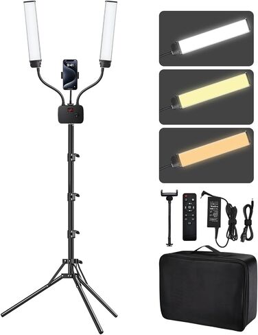 Selfie Light with 75'' Tripod Stand, Dimmable 3 Color LED Dual Arms Ring Light with Phone Holder & Carry Bag for Lash Tattoo Video Photography 45W 95CRI Tripod Floor Lamp in Saudi Arabia