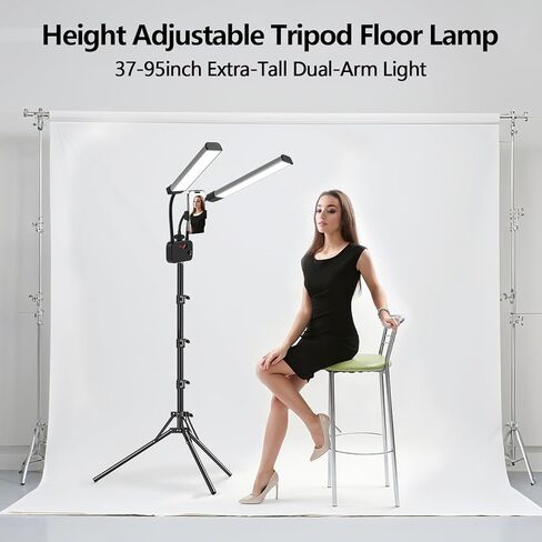 Selfie Light with 75'' Tripod Stand, Dimmable 3 Color LED Dual Arms Ring Light with Phone Holder & Carry Bag for Lash Tattoo Video Photography 45W 95CRI Tripod Floor Lamp in Saudi Arabia