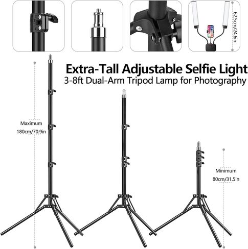 Selfie Light with 75'' Tripod Stand, Dimmable 3 Color LED Dual Arms Ring Light with Phone Holder & Carry Bag for Lash Tattoo Video Photography 45W 95CRI Tripod Floor Lamp in Saudi Arabia