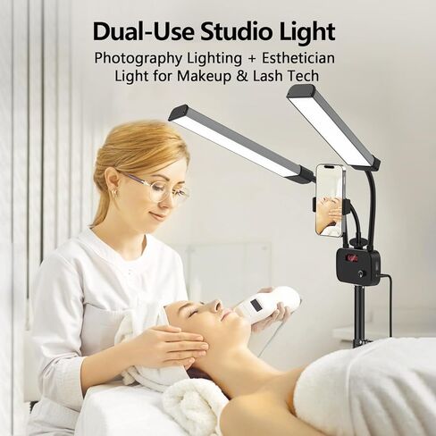 Selfie Light with 75'' Tripod Stand, Dimmable 3 Color LED Dual Arms Ring Light with Phone Holder & Carry Bag for Lash Tattoo Video Photography 45W 95CRI Tripod Floor Lamp in Saudi Arabia