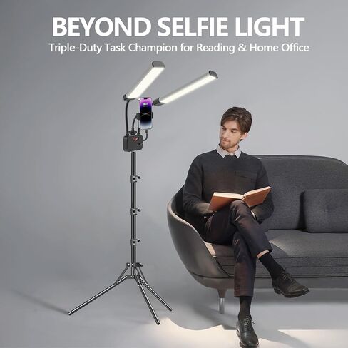 Selfie Light with 75'' Tripod Stand, Dimmable 3 Color LED Dual Arms Ring Light with Phone Holder & Carry Bag for Lash Tattoo Video Photography 45W 95CRI Tripod Floor Lamp in Saudi Arabia
