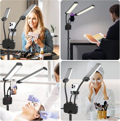 Selfie Light with 75'' Tripod Stand, Dimmable 3 Color LED Dual Arms Ring Light with Phone Holder & Carry Bag for Lash Tattoo Video Photography 45W 95CRI Tripod Floor Lamp in Saudi Arabia