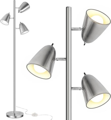 مصباح أرضي LED لغرفة المعيشة من QiMH، مصباح قائم حديث قابل للتعتيم مع 4 درجات حرارة ألوان، تحكم عن بعد واللمس، مصباح أرضي على شكل شجرة لغرفة النوم مع 3 مصابيح قابلة للدوران، مصباح ساطع، أسود in Kuwait