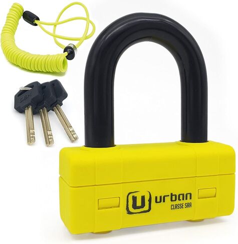 URBAN UR75 قرص دراجة نارية صغير على شكل حرف U، الأكثر صلابة لتحقيق أقصى قدر من الأمان، معتمد من SRA، قفل مزدوج من الصلب المقوى ø18، سلسلة متعددة الاستخدامات ورادع، قفل فرامل عجلة موتو مضاد للسرقة in Kuwait