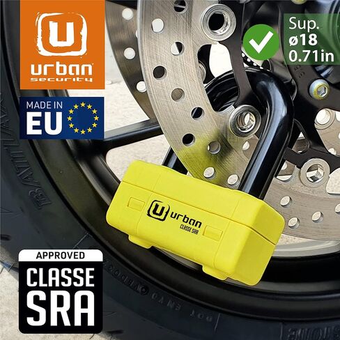 URBAN UR75 قرص دراجة نارية صغير على شكل حرف U، الأكثر صلابة لتحقيق أقصى قدر من الأمان، معتمد من SRA، قفل مزدوج من الصلب المقوى ø18، سلسلة متعددة الاستخدامات ورادع، قفل فرامل عجلة موتو مضاد للسرقة in Kuwait