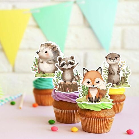 Woodland Cupcake Toppers Set (48PCS) – Forest Animal Cake Decorations, Rustic Party Dessert Picks for Baby Shower, Nature Theme Cupcake Decor - Double-Sided in Saudi Arabia