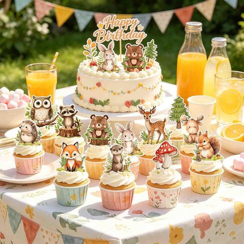Woodland Cupcake Toppers Set (48PCS) – Forest Animal Cake Decorations, Rustic Party Dessert Picks for Baby Shower, Nature Theme Cupcake Decor - Double-Sided in Saudi Arabia