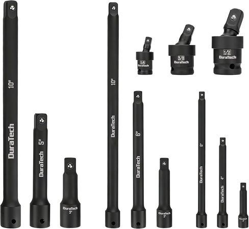 DURATECH Impact Socket Extension Set, 12-Piece, Including 1/4", 3/8" & 1/2" Drive Impact Extension Bars and Swivel Universal Joints, CR-V Steel in Kuwait