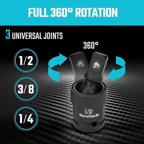 DURATECH Impact Socket Extension Set, 12-Piece, Including 1/4", 3/8" & 1/2" Drive Impact Extension Bars and Swivel Universal Joints, CR-V Steel in Kuwait