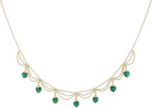 14K Gold Plated Copper Layered Green Heart Necklace for Women, Dainty Cubic Zircon Rhinestone Green Hearts Pendant Necklace Trendy Fashion Jewelry for Daily Wear Party Gifts in Saudi Arabia