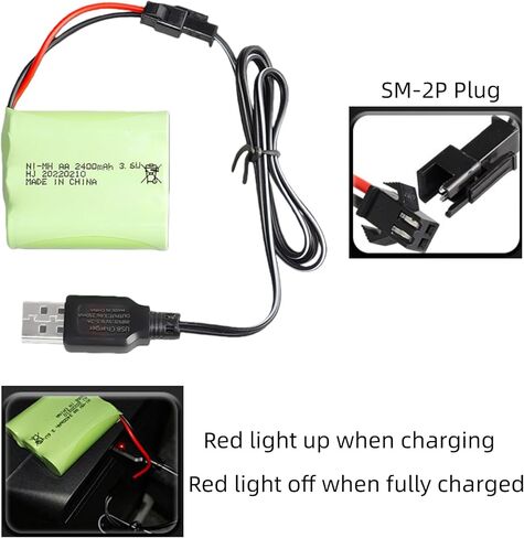 3.6V 2400mAh NI-MH Rechargeable Battery 3xAA with SM2P for RC Toy Car Boat Plane Flashlight Safe Equitment 2 Pack with USB Charging Cable in Saudi Arabia