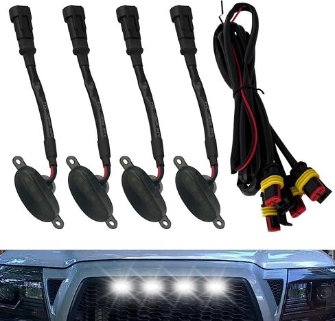 4PCS LED Grill Lights, Car Front Grille Lights, Waterproof Amber Lens LED Grille Light with Wiring Harness, Bumper LED Running Lights for F150 F250 F350 Raptor Ram 1500 (Black/White) in Saudi Arabia