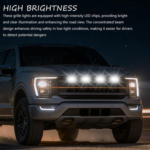 4PCS LED Grill Lights, Car Front Grille Lights, Waterproof Amber Lens LED Grille Light with Wiring Harness, Bumper LED Running Lights for F150 F250 F350 Raptor Ram 1500 (Black/White) in Saudi Arabia