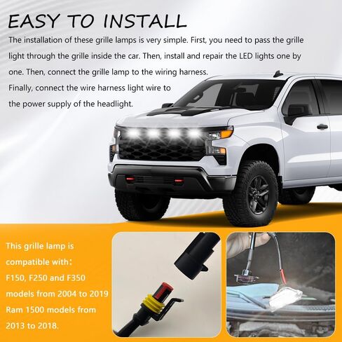 4PCS LED Grill Lights, Car Front Grille Lights, Waterproof Amber Lens LED Grille Light with Wiring Harness, Bumper LED Running Lights for F150 F250 F350 Raptor Ram 1500 (Black/White) in Saudi Arabia