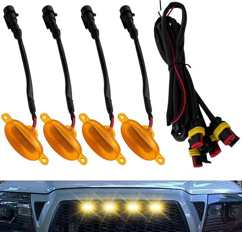 4PCS LED Grill Lights, Car Front Grille Lights, Waterproof Amber Lens LED Grille Light with Wiring Harness, Bumper LED Running Lights for F150 F250 F350 Raptor Ram 1500 (Black/White) in Saudi Arabia
